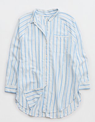 Aerie Pool-To-Party Linen Blend Cover Up Shirt