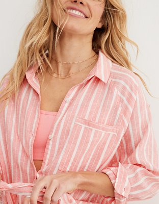 Aerie Pool-To-Party Linen Blend Cover Up Shirt