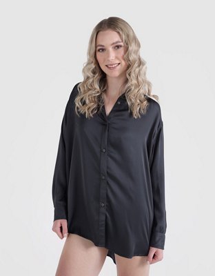 Aerie Camisa de Satén con Botones