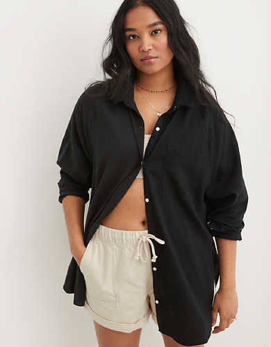 Aerie Pool-To-Party Linen Edition Cover Up Shirt