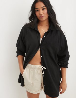 Aerie Pool-To-Party Linen Blend Cover Up Shirt