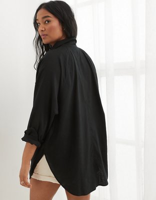 Aerie Pool-To-Party Linen Blend Cover Up Shirt