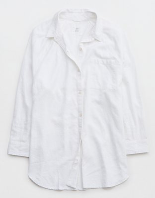 Aerie Pool-To-Party Linen Blend Cover Up Shirt