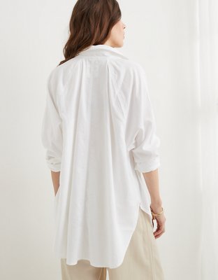 Aerie Pool-To-Party Linen Blend Cover Up Shirt