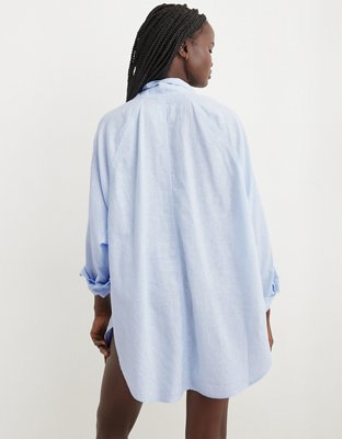 Aerie Pool-To-Party Linen Blend Cover Up Shirt