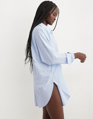 Aerie Pool-To-Party Linen Blend Cover Up Shirt