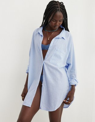 Aerie Linen Blend Coverup Shirt
