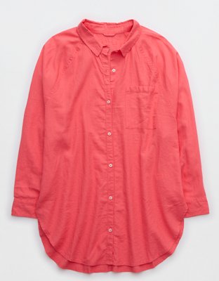 Aerie Pool-To-Party Linen Blend Cover Up Shirt