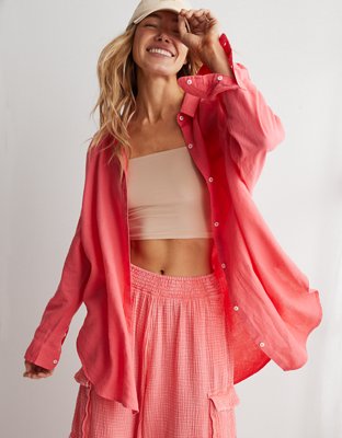 Aerie Linen Blend Coverup Shirt
