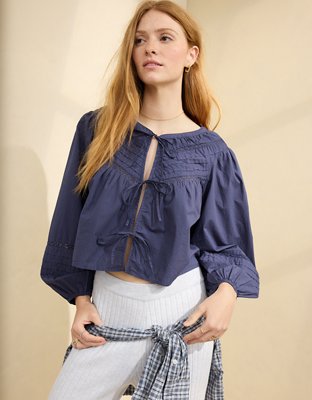 Aerie Long Sleeve Tie Front Top
