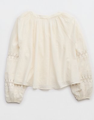 Aerie Long Sleeve Crochet Button Down Shirt