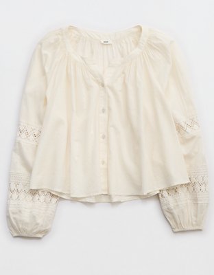 Aerie Long Sleeve Crochet Button Down Shirt