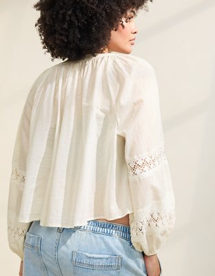 Aerie Long Sleeve Crochet Button Down Shirt