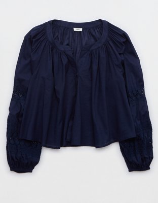 Aerie Long Sleeve Crochet Button Down Shirt