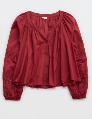 Aerie Long Sleeve Crochet Button Down Shirt