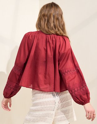 Aerie Long Sleeve Crochet Button Down Shirt