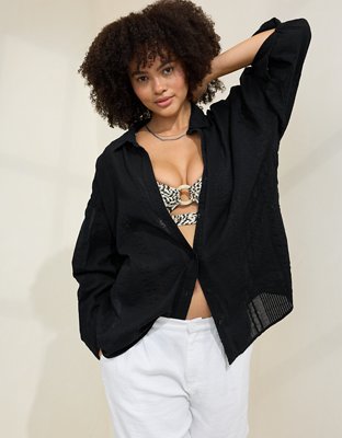 Aerie Seersucker Cover Up Shirt