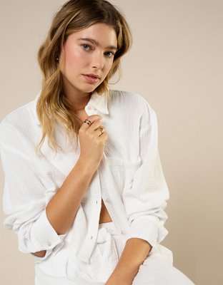 Aerie Good Day Cropped Cover Up Shirt