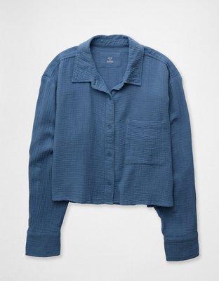 Aerie Good Day Cropped Cover Up Shirt