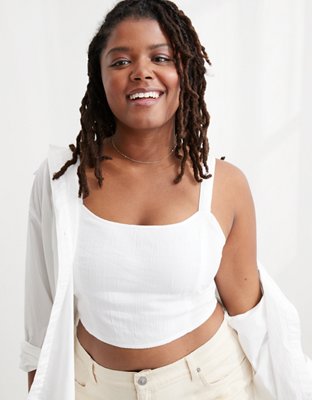 Aerie Cropped Woven Corset Tank Top