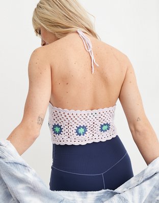 Aerie Textured Halter Cropped Bra Top