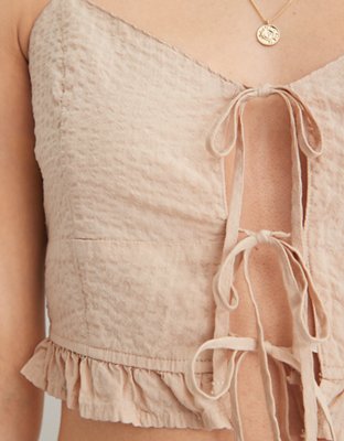 Aerie Woven Lace Up Crop Top