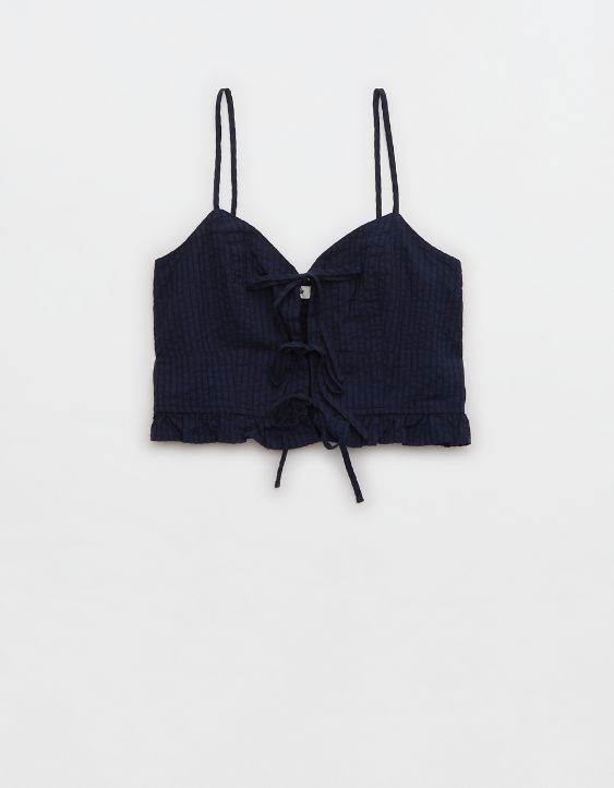 Aerie Woven Lace Up Crop Top
