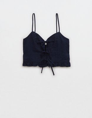 Aerie Woven Lace Up Crop Top