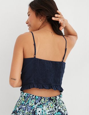 Aerie Woven Lace Up Crop Top
