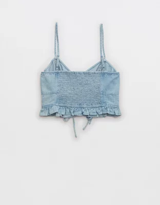 Aerie Woven Lace Up Crop Top