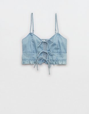 Aerie Woven Lace Up Crop Top