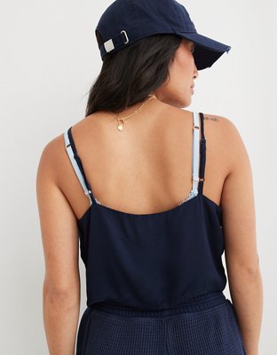Aerie Top sin Mangas Cortado de Satén con Fruncido