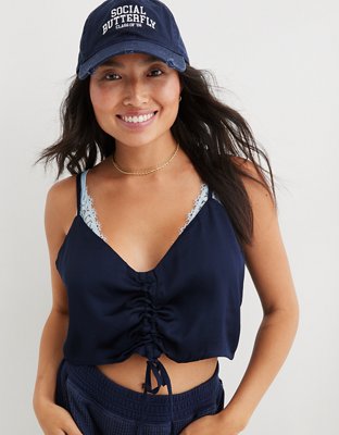 Aerie Satin Cinched Cropped Tank Top