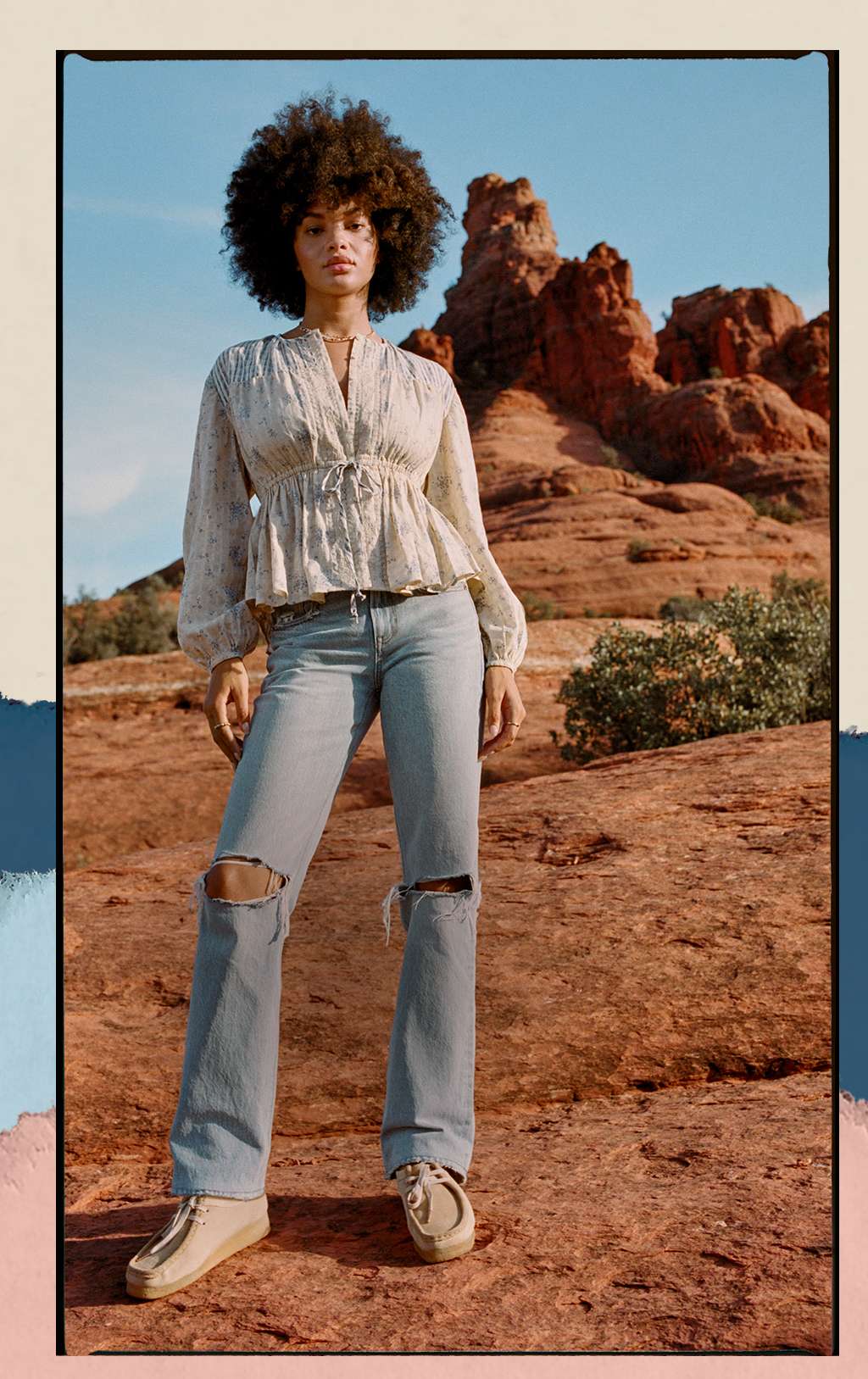 girl in desert wearing jeans