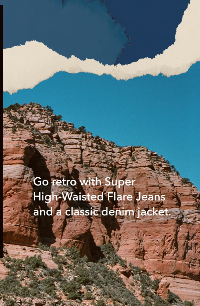 Go retro with Super High-Waisted Flare Jeans and a classic denim jacket.