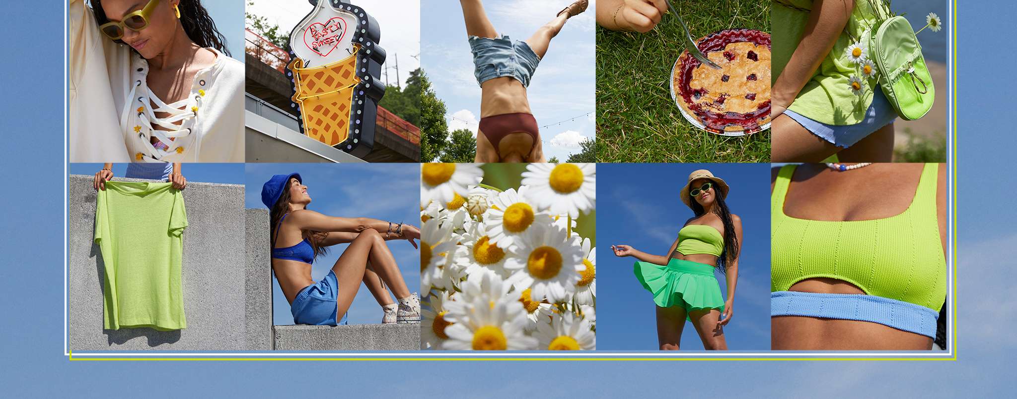 grid of images of summer things and women in Aerie collection