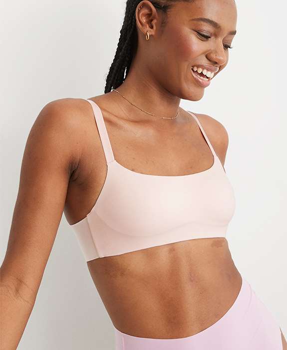 model wearing pale pink lounge bra