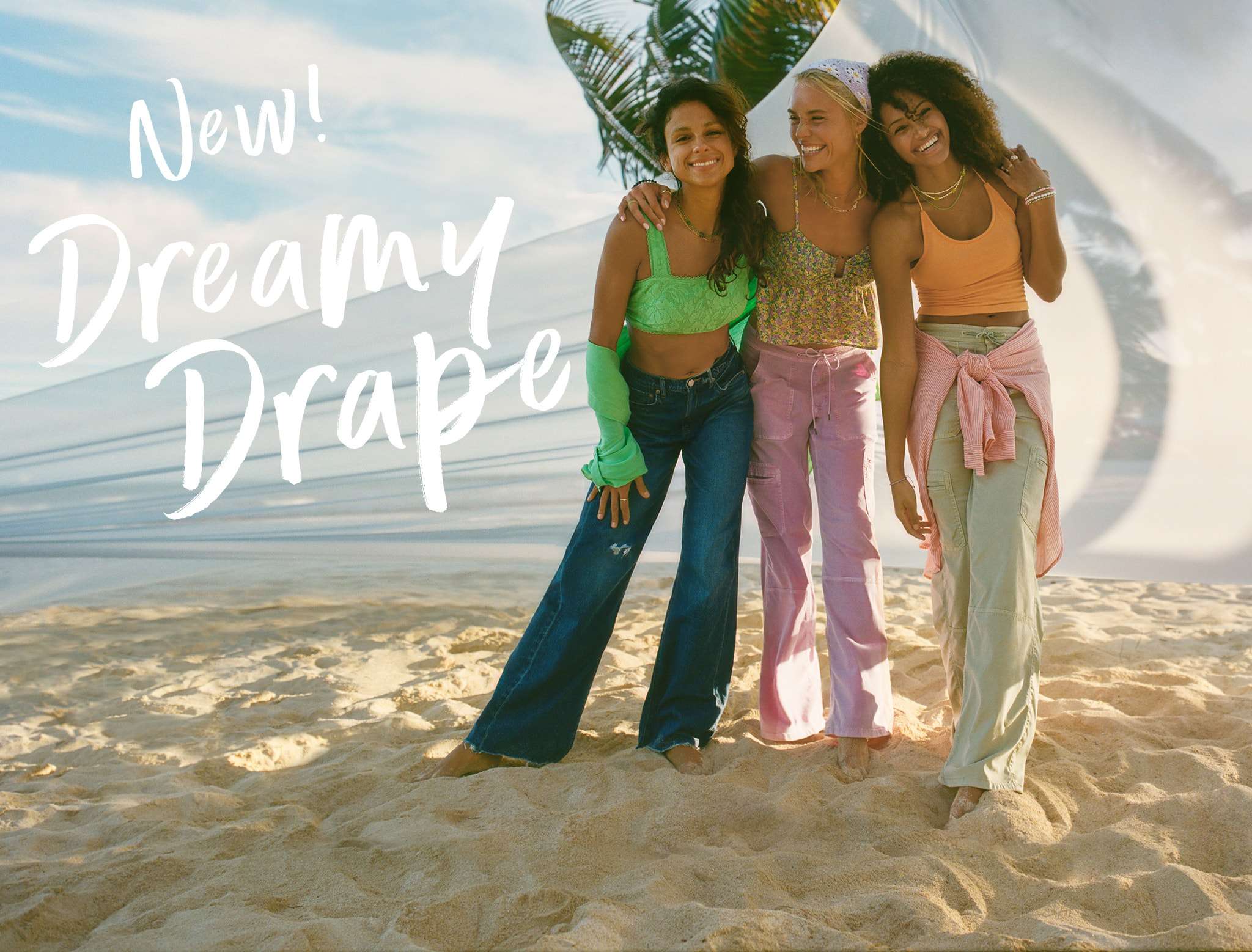 three models on the beach