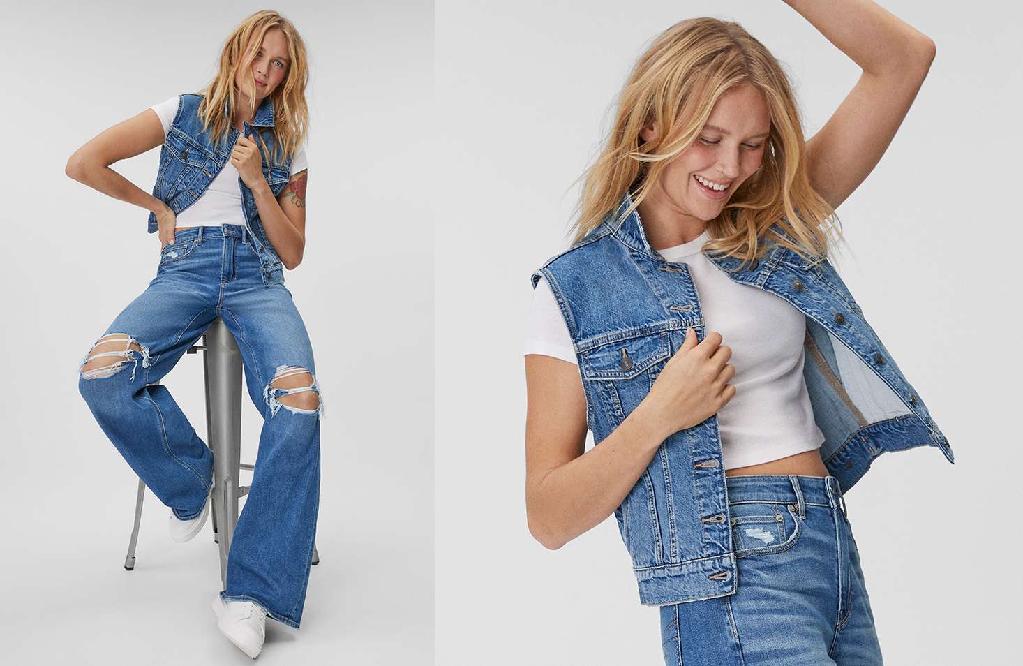 AE Stretch Super High-Waisted Baggy Straight Cut-Out Jean