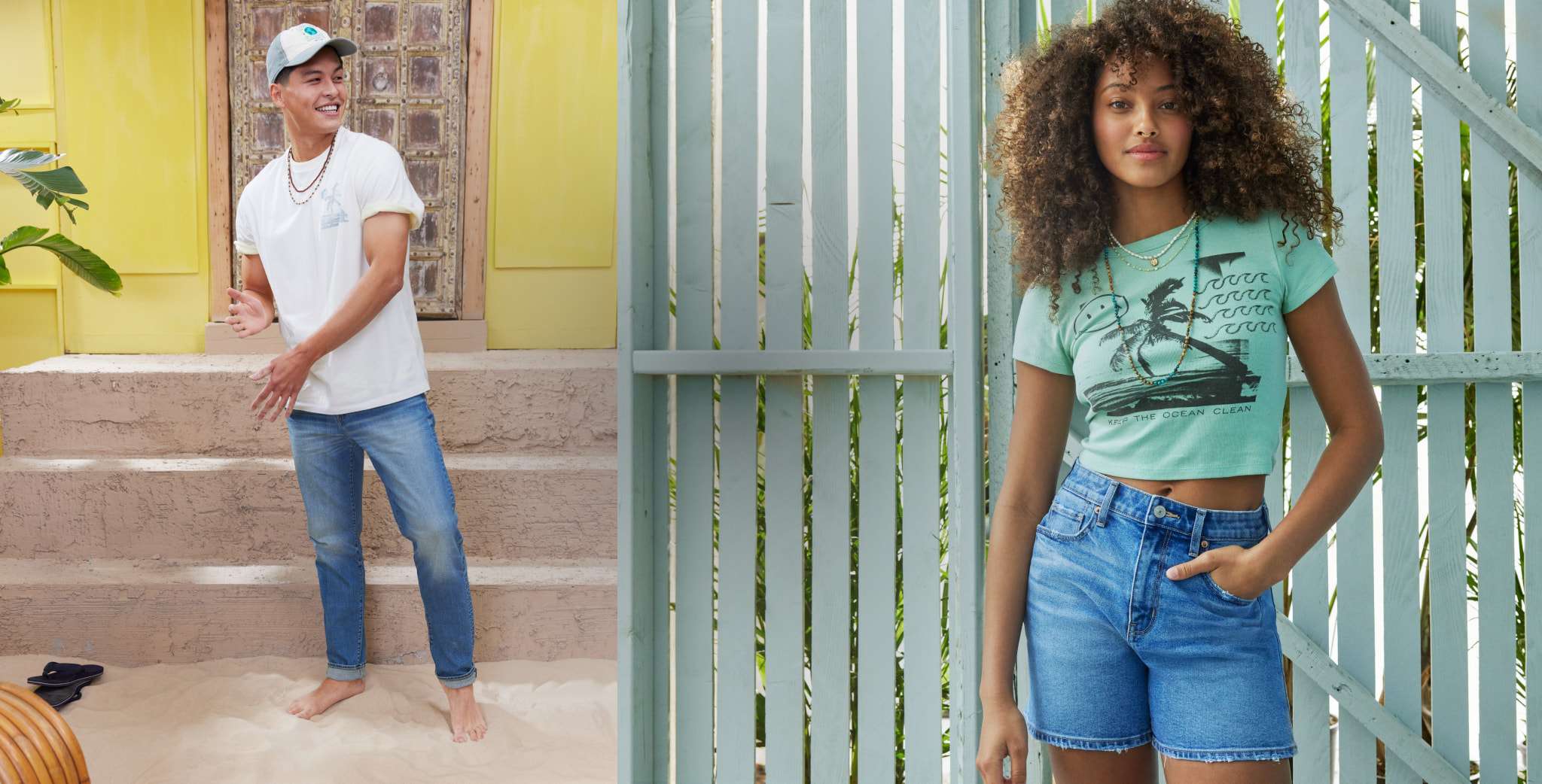models wearing AE t-shirts