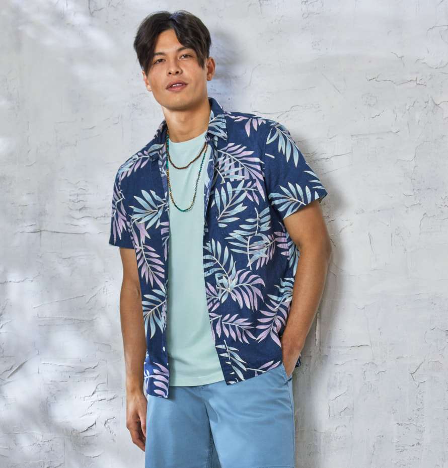 model wearing resort shirt
