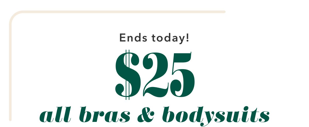 Ends today! $25 all bras & bodysuits