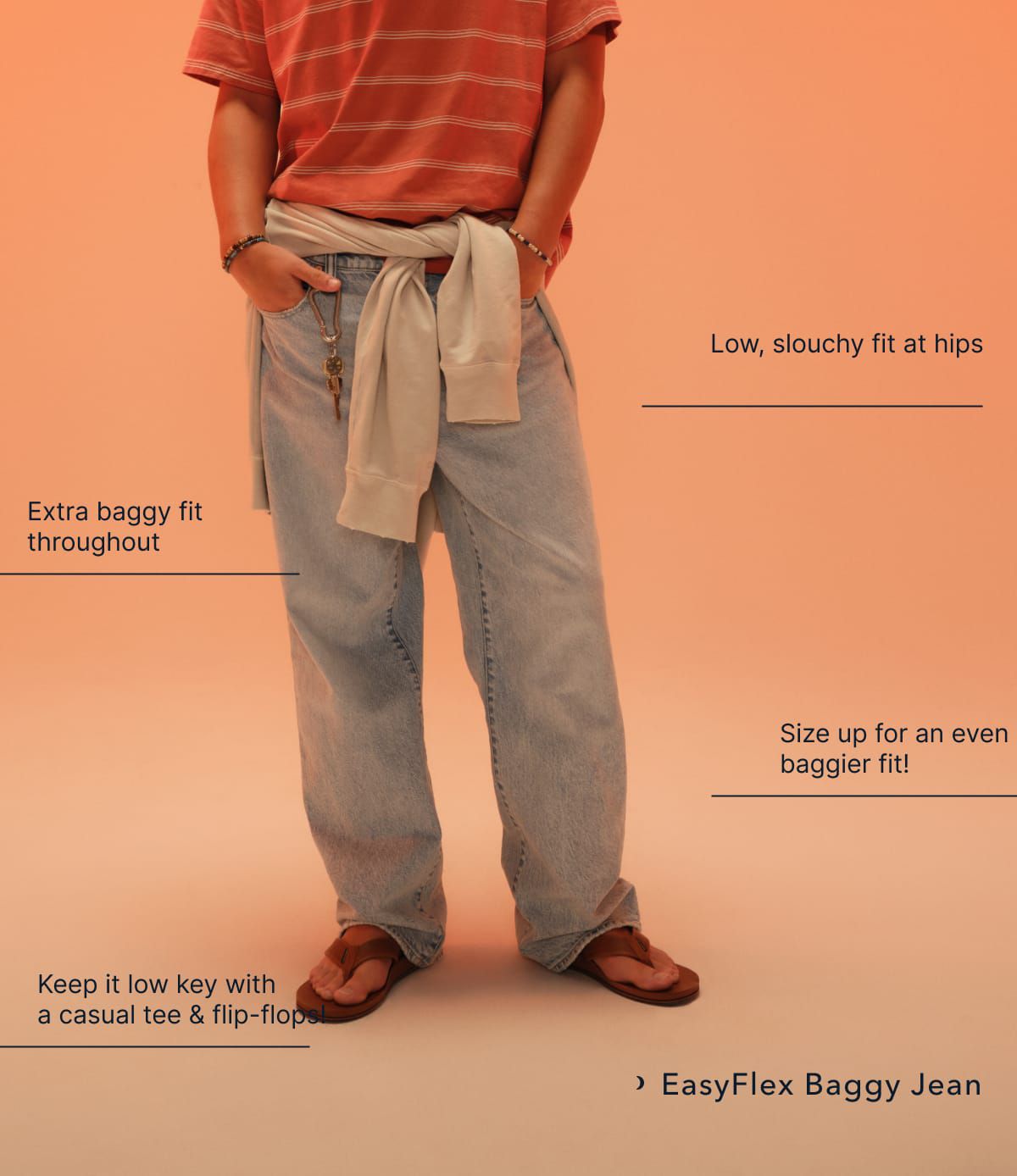 Low, slouchy fit at hips | Extra baggy fit throughout | Size up for an even baggier fit! |  Keep it low key with a casual tee & flip-flops! | EasyFlex Baggy Jean