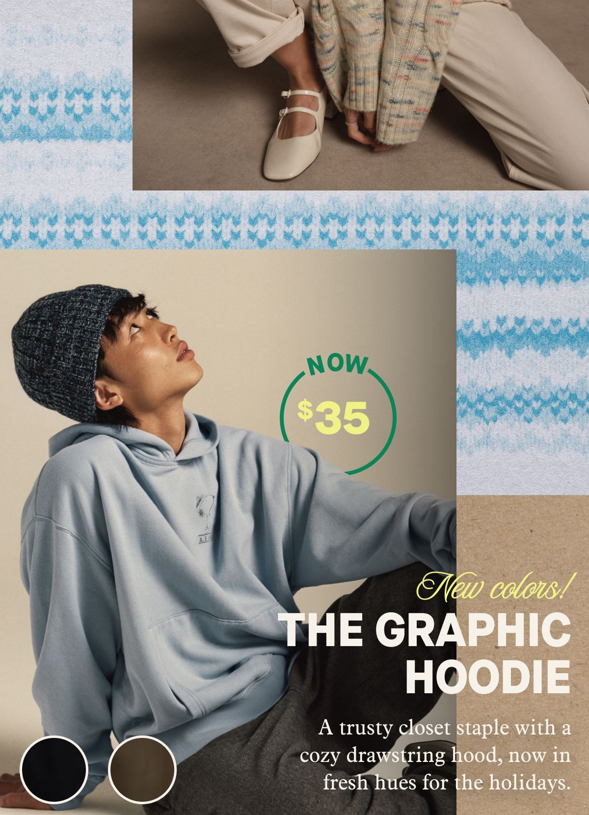 NOW $35 | New colors! The Graphic Hoodie | A trusty closet staple with a cozy drawstring hood, now in fresh hues for the holidays.