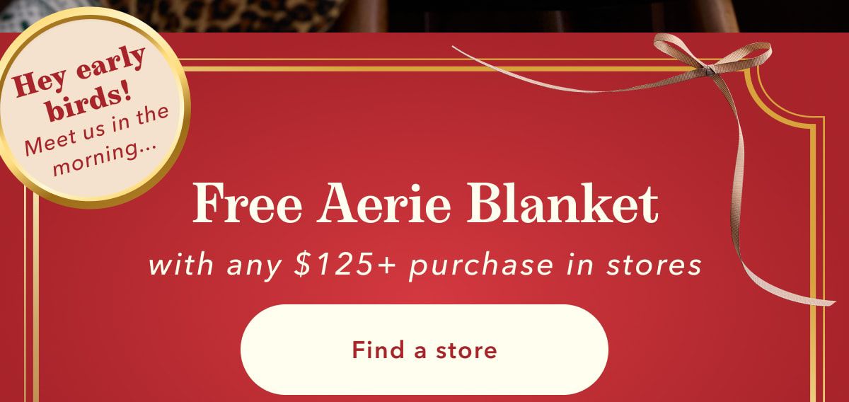 Hey early birds! Meet us in the morning... Free Aerie Blanket with any $125+ purchase in stores | Find a store