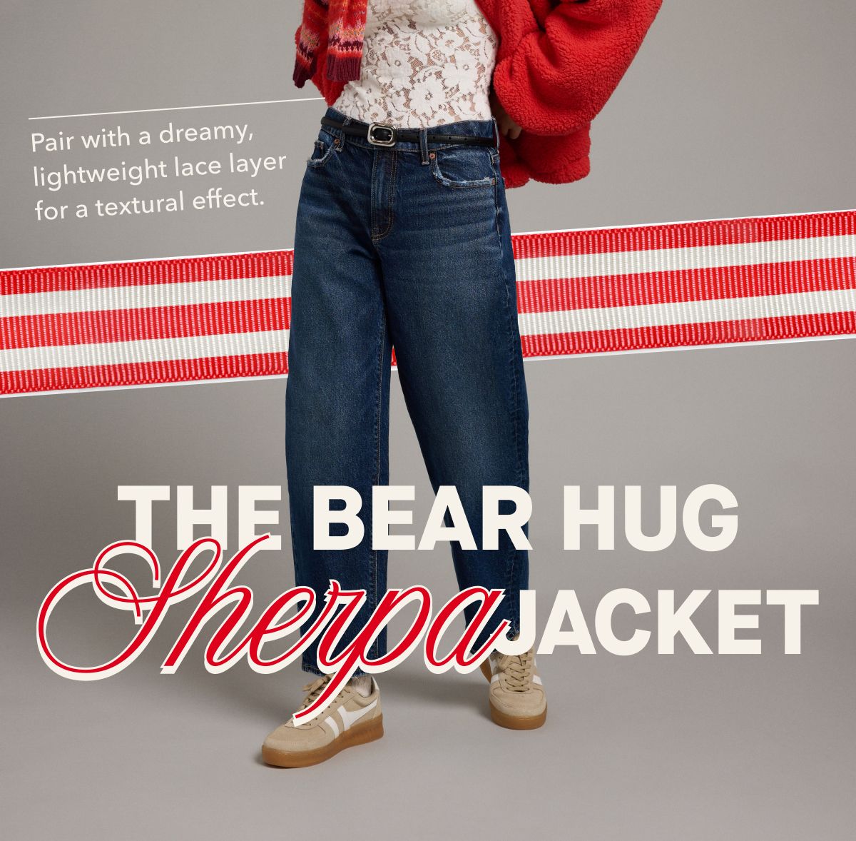 Pair with a dreamy, lightweight lace layer for a textural effect | THE BEAR HUG Sherpa JACKET