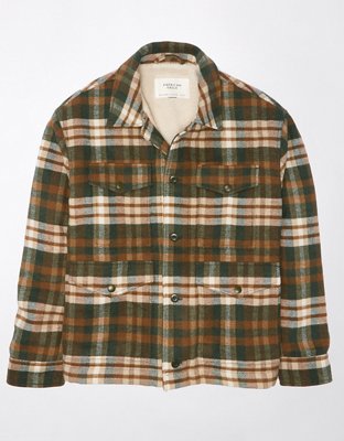 Offline Arie American Eagle XXL Shirt Jacket Green Plaid Flannel Button  Down 