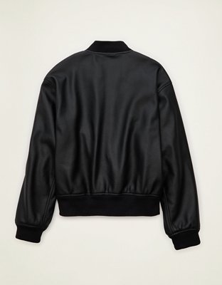 Мужская куртка American Eagle AE Vegan Leather Bomber, цвет: Чёрный — фото 2