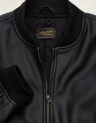 Мужская куртка American Eagle AE Vegan Leather Bomber, цвет: Чёрный — фото 3