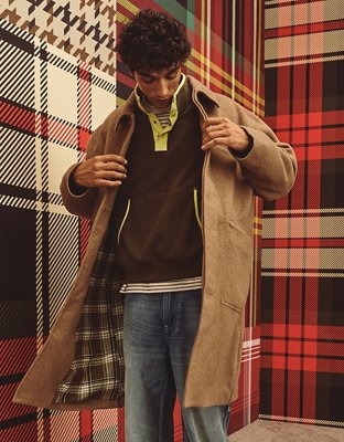 Мужское пальто American Eagle AE Wool-Blend Topcoat, цвет: Средний коричневый — фото 10